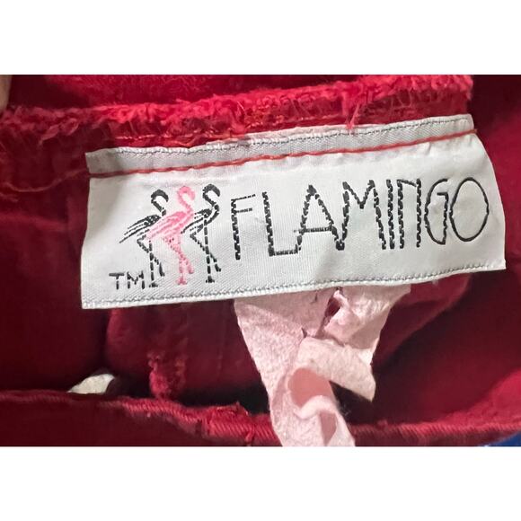 Vintage Flamingo Yoked Skirt Red Full Midi 100% Cotton Buttons W28" - Picture 5 of 5